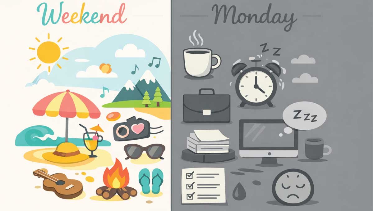 “Monday vs Weekend” Split Infographic